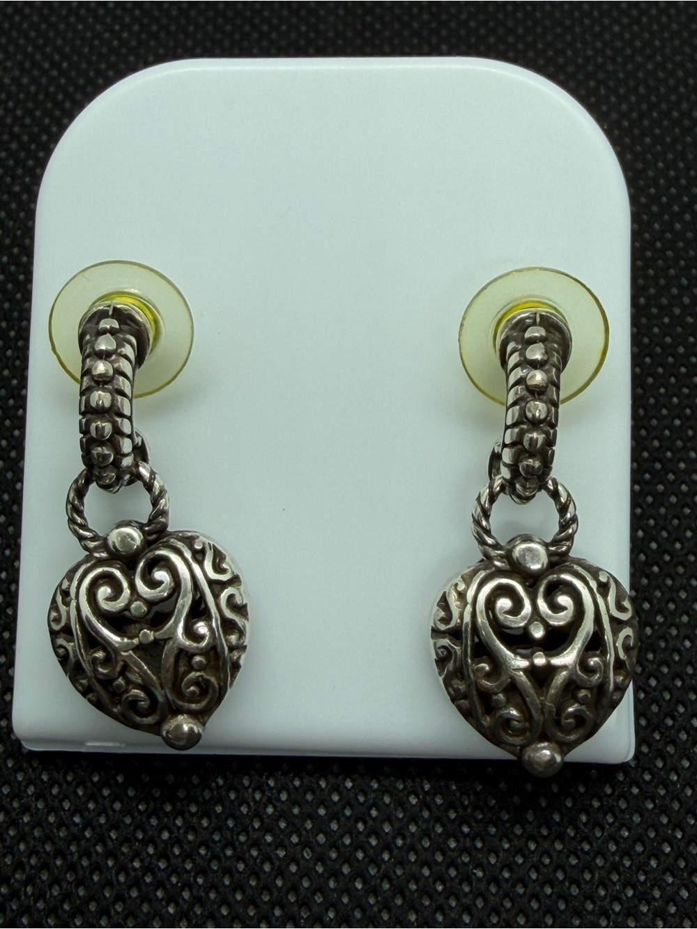 Brighton Silver-Tone Filigree Heart Drop Earrings